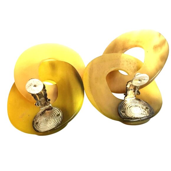 Vintage Women 1960's Yellow Amber Lucite Clip on Hoop Earrings Statement Piece - Picture 7 of 7